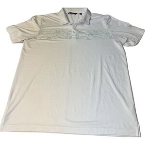 Travis Matthew White‎ Polo Shirt Men's XL Green Floral Pattern Golf Athletic